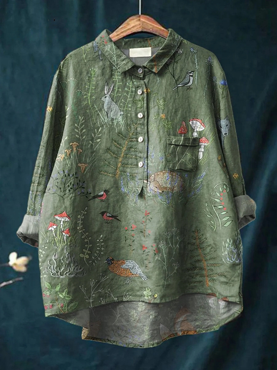 Averill | „Woodland and Animals Repeat Pattern“ marginti laisvalaikio moteriški marškinėliai