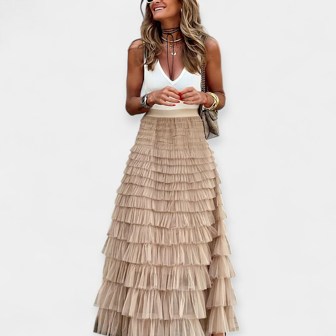 Nosis | Boho sijonas su tinklelio apdaila