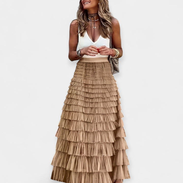 Nosis | Boho sijonas su tinklelio apdaila