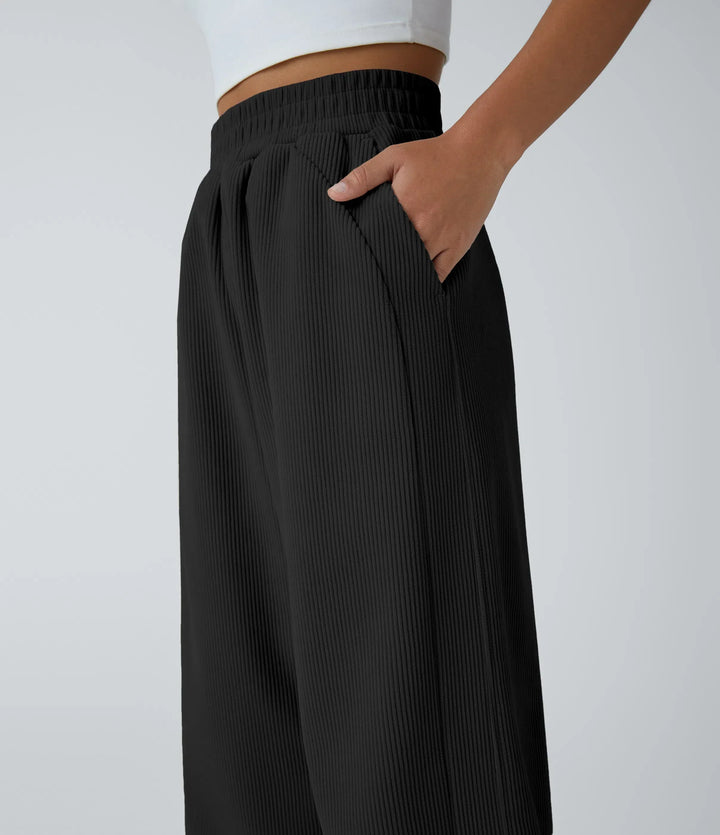 Zuzana | Paprastos velvetinės tiesios kelnės aukštu juosmeniu ir kišenėmis