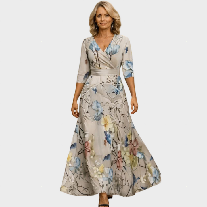 Fleur | Elegantiška gėlių suknelė V formos iškirpte