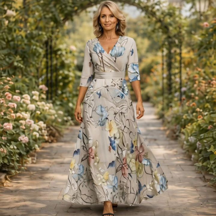 Fleur | Elegantiška gėlių suknelė V formos iškirpte
