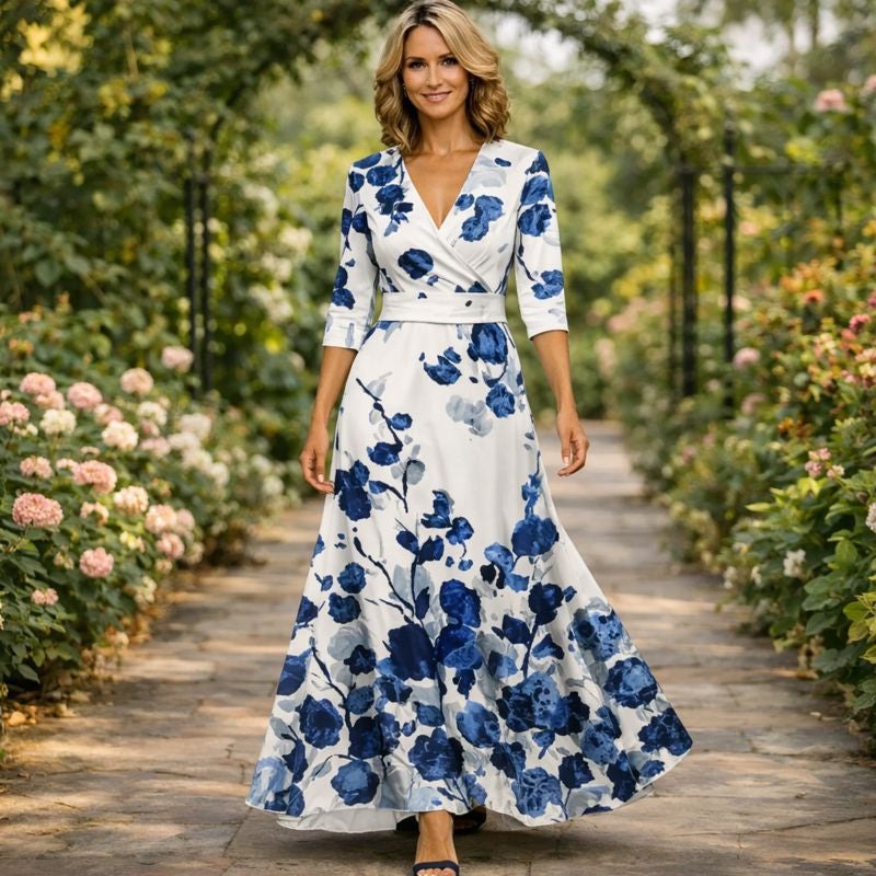 Fleur | Elegantiška gėlių suknelė V formos iškirpte