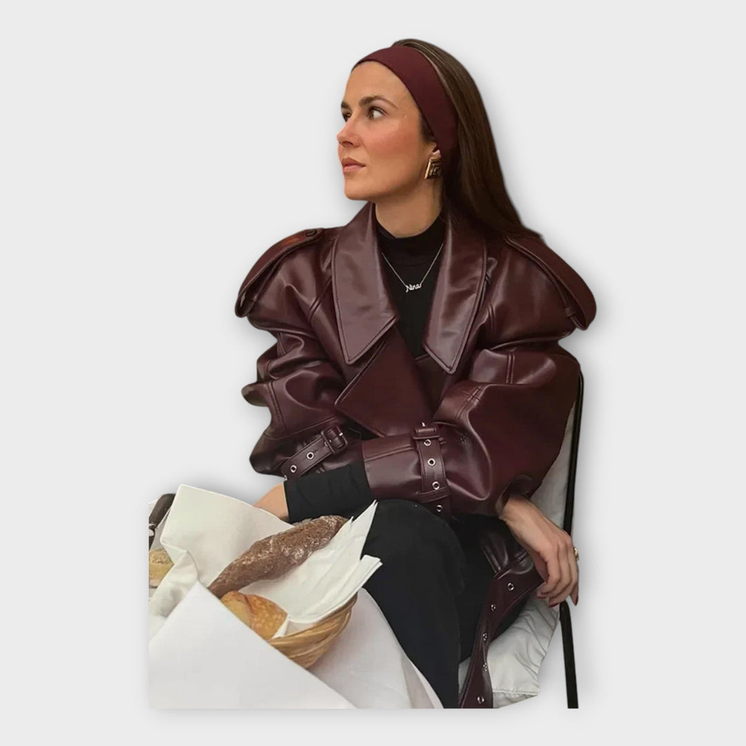 Elina | Odinė striukė su diržu ir moderniomis detalėmis
