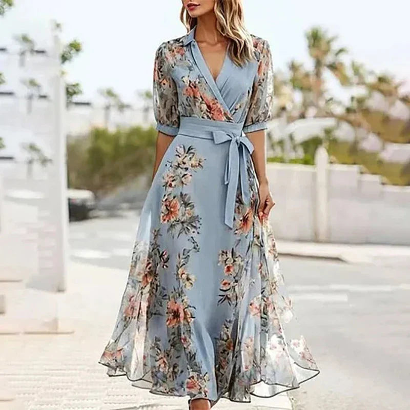 Vanessa | Boho Maxi suknelė su V formos kaklu ir mazgu