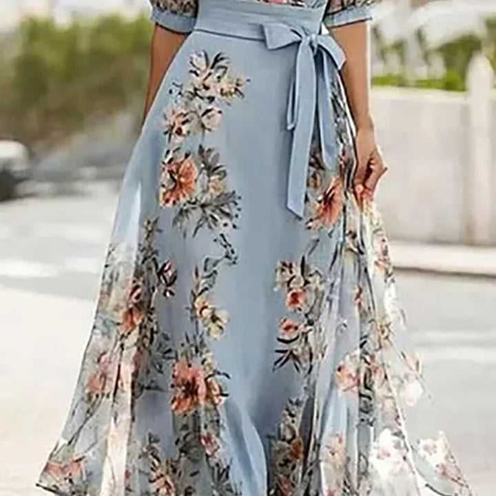 Vanessa | Boho Maxi suknelė su V formos kaklu ir mazgu