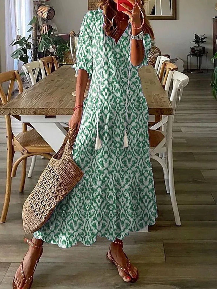 Lana | Prie figūros priglundanti Boho Maxi suknelė