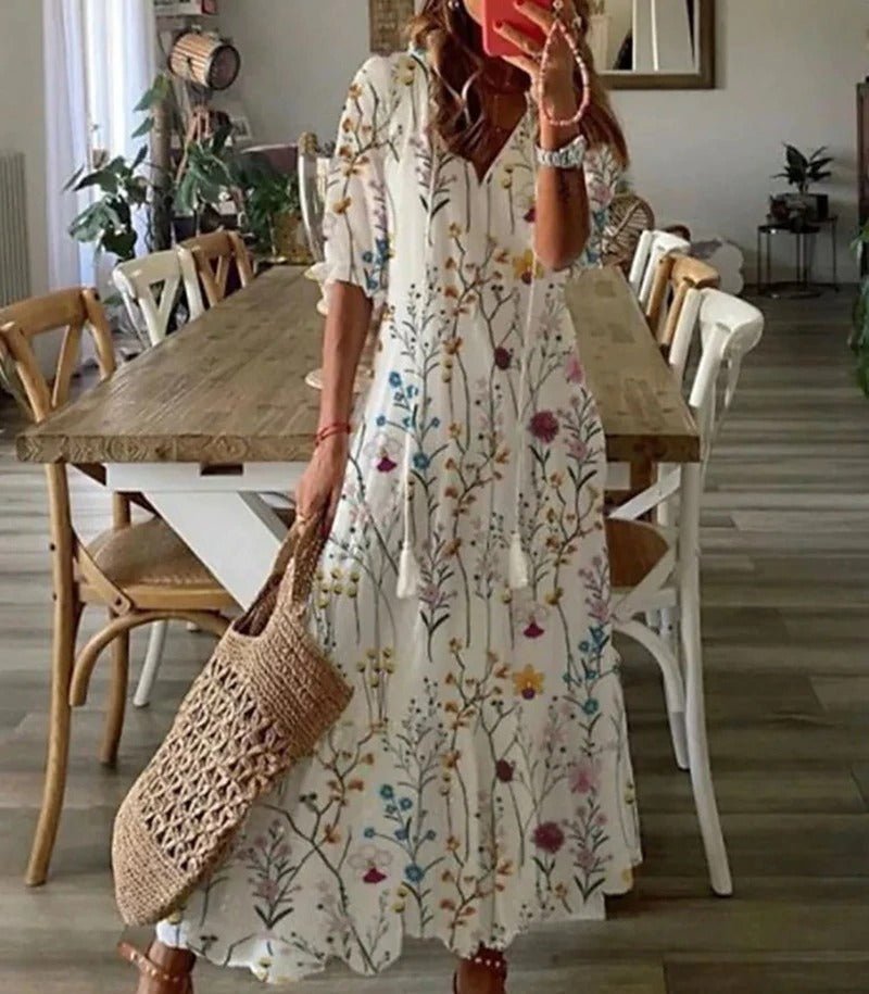 Lana | Prie figūros priglundanti Boho Maxi suknelė